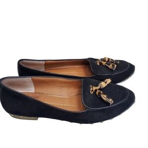 DV By Dolce Vida Molly Black Suede Calf Hair Tassel Loafers Size 7.5